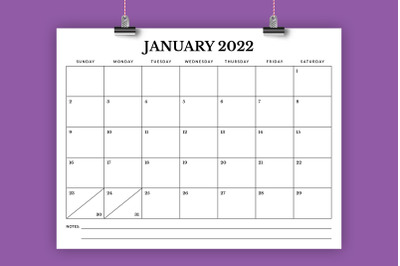 2022 8.5 x 11 Inch Calendar Template