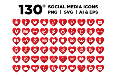 Red Heart Social Media Icons Set