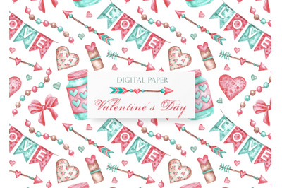Love, valentine&#039;s day digital paper, seamless pattern. Valentine