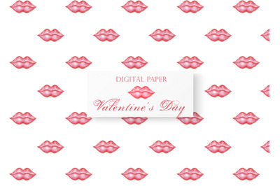 Valentine&#039;s day seamless pattern. Red lips. Love. Kiss