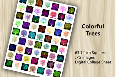 Digital Collage Sheet - Colorful Trees