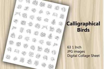 Digital Collage Sheet - Calligraphical Birds