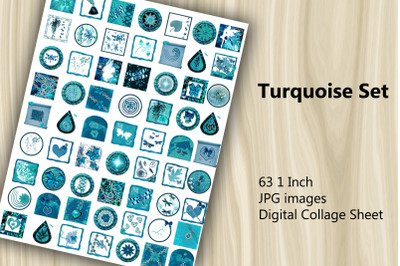 Digital Collage Sheet - Turquoise Set