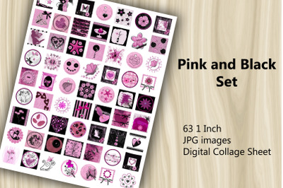 Digital Collage Sheet - Pink and Black Set