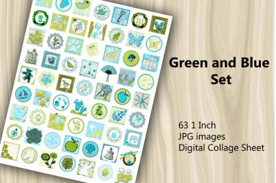 Digital Collage Sheet - Green and Blue Set