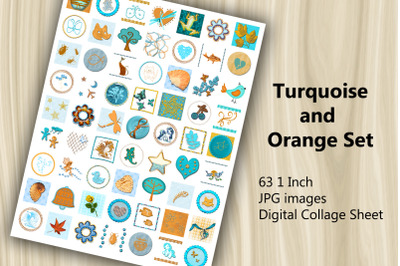 Digital Collage Sheet - Turquoise and Orange Set