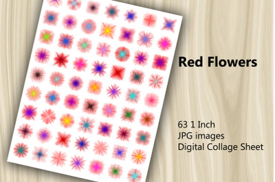 Digital Collage Sheet - Red Flowers