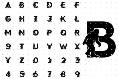 Bigfoot Alphabet and Numbers SVG clipart