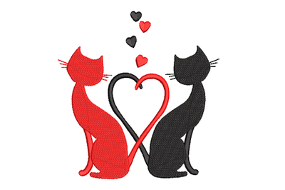 Valentine Cats with hearts Machine Embroidery Design