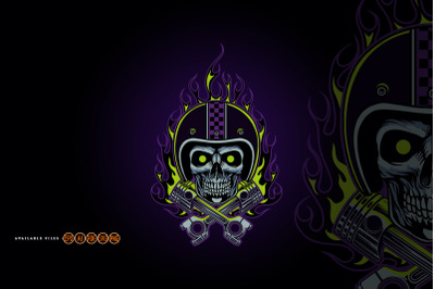 Flame skull mechanic Bikers racer mascot