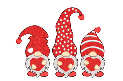 Valentine Gnomes embroidery machine design&2C; Gnomes with hearts