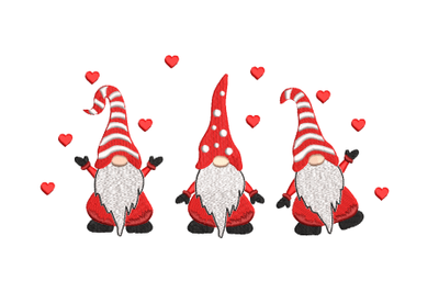 Three Valentine Gnomes Machine Embroidery Design