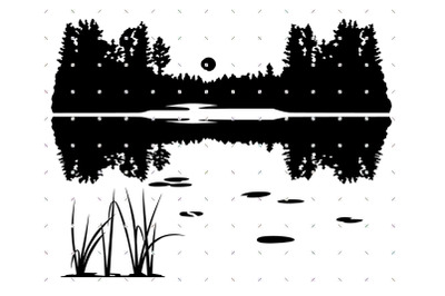 Lake Sunset with Water Lilies SVG clipart