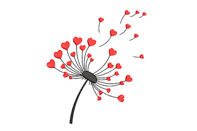 Dandelion with red hearts machine embroidery design