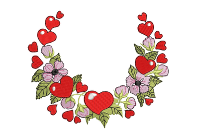 Valentine Floral Wreath with hearts embroidery Design