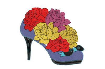 Valentine Shoe with roses Embroidery Design