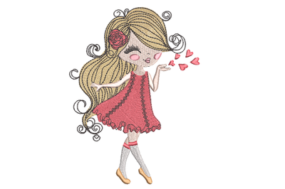 Girl Blowing Kisses Machine Embroidery Design