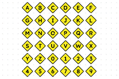 Traffic Sign Alphabet, Letters, and Numbers SVG