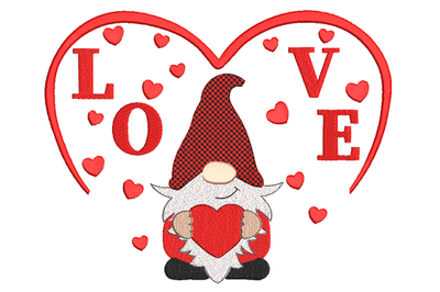 Valentine Gnome with heart Machine Embroidery Design