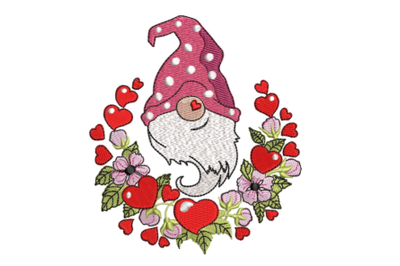 Valentine Gnome in Heart Wreath Machine Embroidery