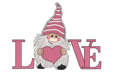 Valentine LOVE Gnome with heart Machine Embroidery Design