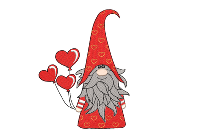 Valentine Gnome with Heart Balloons Machine Embroidery Design