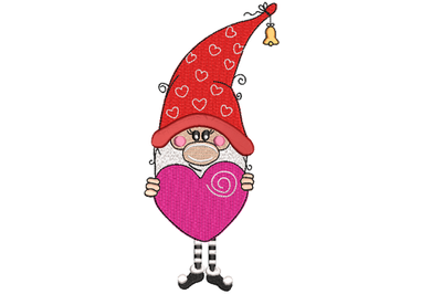 Valentine Gnome with Heart Machine Embroidery Design