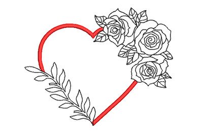 Floral Valentine Heart Machine Embroidery Design