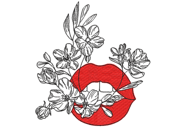 Lips and Flowers Machine Embroidery Design