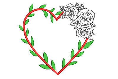 Valentine Heart with Roses Machine Embroidery Design