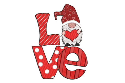 Valentine LOVE Gnome machine embroidery