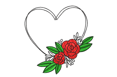 Valentine Heart with Roses 2 Machine Embroidery Design