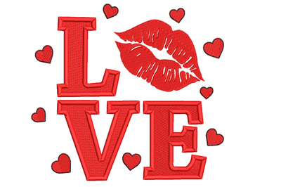 Valentine LOVE, Red Lips Machine Embroidery Design