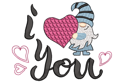 Valentine Gnome with Heart Machine Embroidery Design