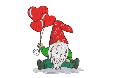 Valentine Gnome with heart balloons Machine Embroidery Design