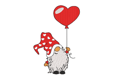 Valentine Gnome with Heart Balloon Machine Embroidery Design