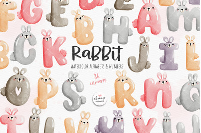 Rabbit alphabets and numbers, rabbit font clipart, rabbit alphabet cli