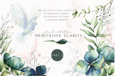 Meditative Clarity. Floral watercolor clipart set. Part 2