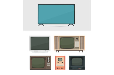 Tv set. Retro and modern digital tv for news movies and broadcasts old