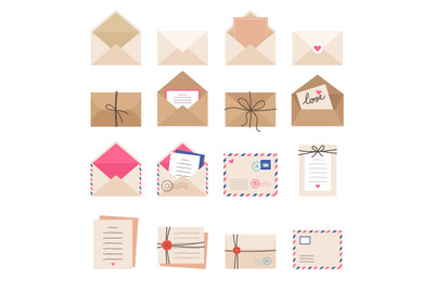 Envelope collections. Mail letters greeting cards romantic envelopes s