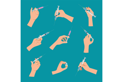 Syringe in hand. Covid vaccination doctor make injection needle treatm