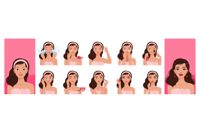 Girl skin cleaning. Makeup everyday routine processes pretty woman was