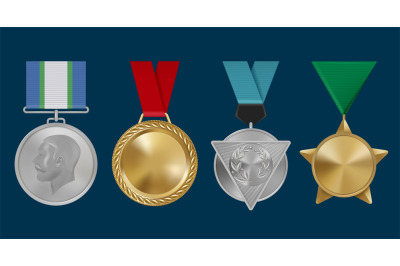 Sport awards. Military rosettes leadership golden medals decent vector