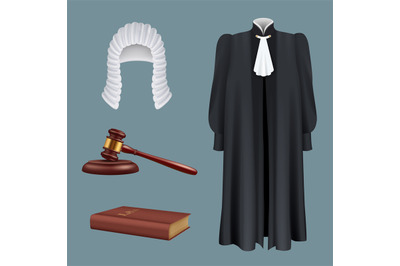 Judge equipment. Law and justice realistic symbols prosecutor court de