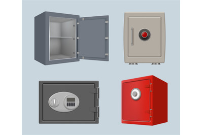 Safe deposit. Security steel box with protection code big bank door lo