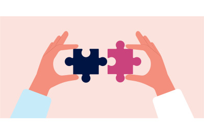 Collect puzzles. Hands holding puzzle pieces. Parts connect, collabora