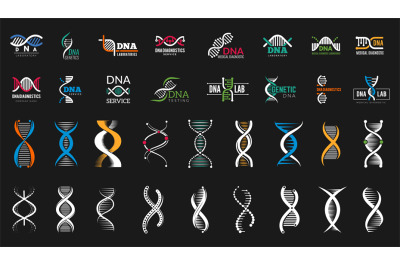 DNA icons. Medical genetic lab&2C; science labels and biotechnology resea