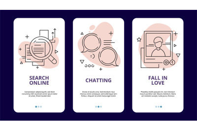 Online dating app template. Linear social media concepts, search chat