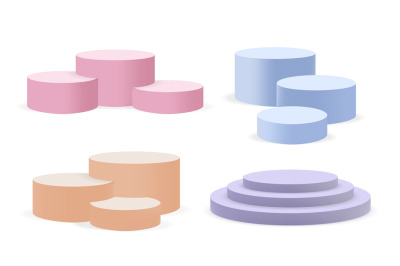 Pastel colors round stands. Realistic 3D pedestals&2C; exhibition display