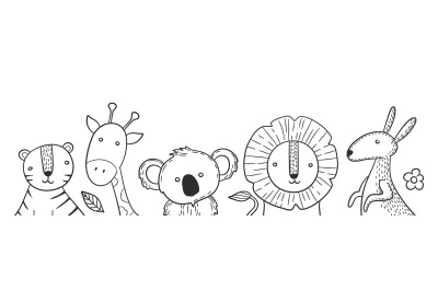 Scandinavian style animals. Drawing animal banner&2C; isolated lion koala